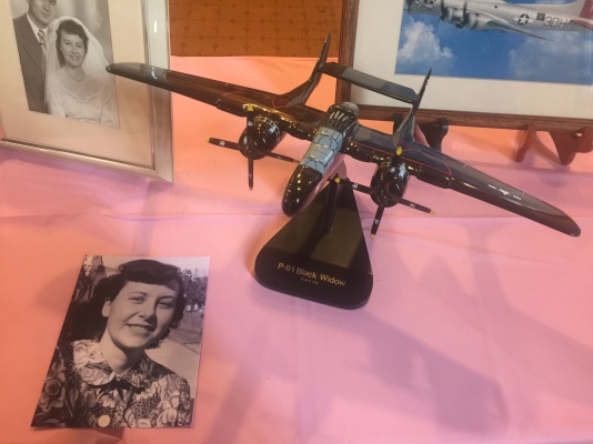 A model of one of the planes Verna worked on & a picture in the back of one in flight!